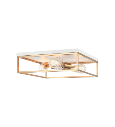  60 Watt Medium E26  White + Aged Gold Brass Metal Flush Mounts (M15543WHAG) - Matteo