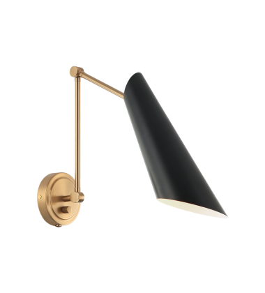  60 Watt Medium E26  Aged Gold Brass + Black Metal Wall Sconce (S08021AGBK) - Matteo