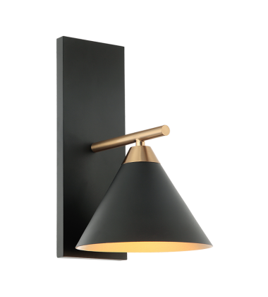  60 Watt Medium E26  Aged Gold Brass + Matte Black Metal Wall Sconce (S10601MB) - Matteo