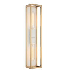 2 x 10W LED Medium Base-E26 120V White + Aged Gold Brass Metal Wall Sconce (S15122WHAG) - Matteo 2 x 10W LED Medium Base-E26 120V White + Aged Gold Brass Metal Wall Sconce (S15122WHAG) - Matteo