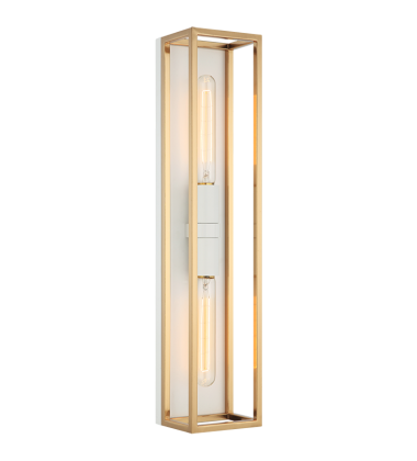  2 x 10W LED Medium Base-E26 120V White + Aged Gold Brass Metal Wall Sconce (S15122WHAG) - Matteo