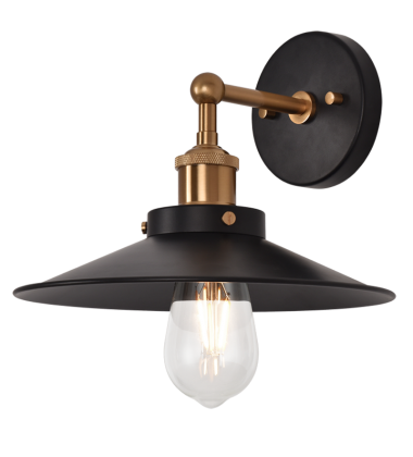  60 Watt Medium E26  Aged Gold Brass Metal Wall Sconce (W46111AGBK) - Matteo