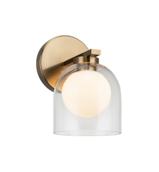  1 x 5W G9 120V Aged Gold Brass Metal Wall Sconce (W60701AGCL) - Matteo