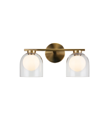  2 x 5W G9 120V Aged Gold Brass Metal Wall Sconce (W60702AGCL) - Matteo