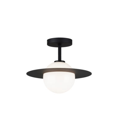  60 Watt Candelabra E12  Black + Opal Glass Metal Flush Mounts (X60401BKOP) - Matteo