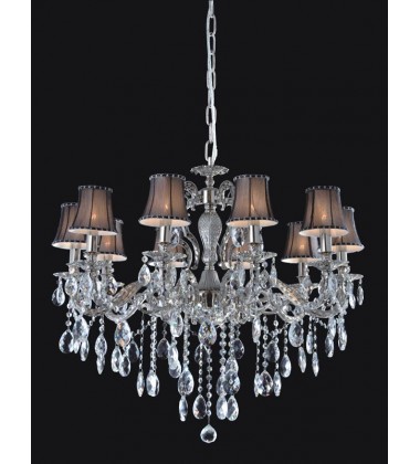 10 Light crystal chandelier (E12) candelabra 40w w/ black or white fabric shade (1122C10)