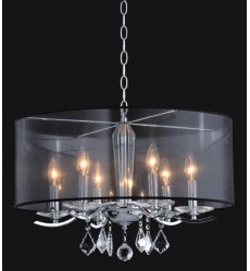 6 Light crystal chandelier (E12) candelabra 40w black organza shade w/chains (1132C6-BK)