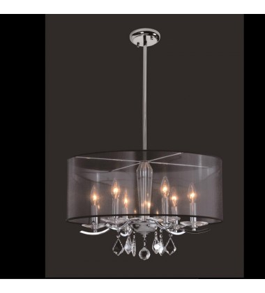  6 Light crystal chandelier (E12) candelabra 40w  black organza shade w/rods (1132C6-BK-R)
