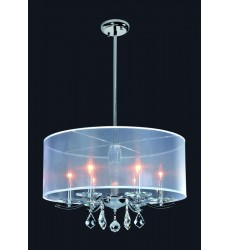  6 Light crystal chandelier (E12) candelabra 40w white organza shade w/rods (1132C6-WH-R)
