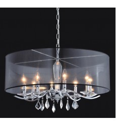  8 Light crystal chandelier (E12) candelabra 40w  black organza shade  w/chains (1132C8-BK)