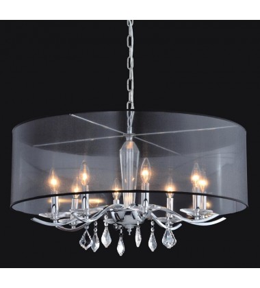  8 Light crystal chandelier (E12) candelabra 40w  black organza shade  w/chains (1132C8-BK)