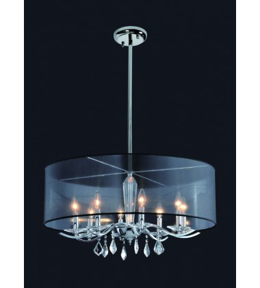  8 Light crystal chandelier (E12) candelabra 40w  black organza shade  w/rods (1132C8-BK-R)