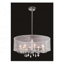  8 Light crystal chandelier (E12) candelabra 40w  white organza shade w/ chains (1132C8-WH)