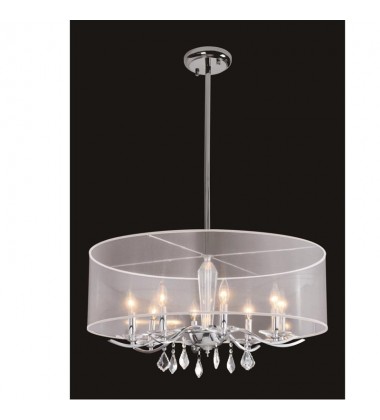  8 Light crystal chandelier (E12) candelabra 40w  white organza shade w/ chains (1132C8-WH)