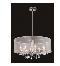  8 Light crystal chandelier (E12) candelabra 40w white organza shade w/ rods (1132C8-WH-R)