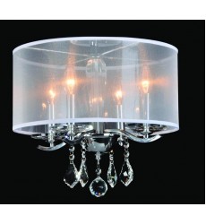  4 Light crystal flush mount (E12) candelabra 40w w/white organza shade (1132FM4- WH)