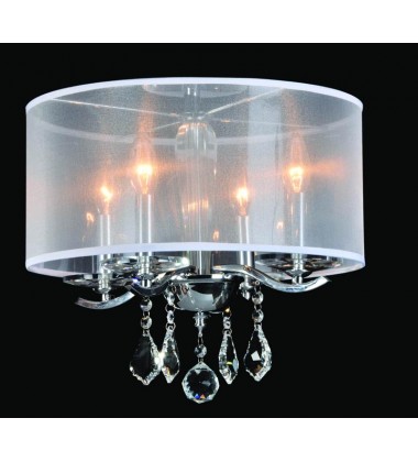 4 Light crystal flush mount (E12) candelabra 40w w/white organza shade (1132FM4- WH) 4 Light crystal flush mount (E12) candelabra 40w w/white organza shade (1132FM4- WH)