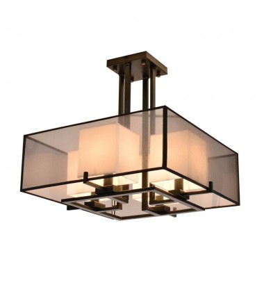 4 Light flush mount with double fabric shade/white inside black outside(E26) (1173FM4) 4 Light flush mount with double fabric shade/white inside black outside(E26) (1173FM4)