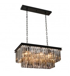  6 Light smoke crystal rectangular chandelier black (E12) (1177C6-SK)