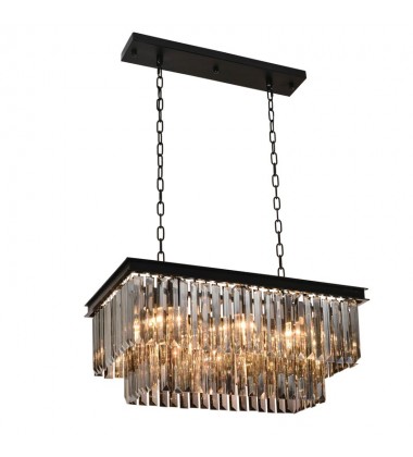  6 Light smoke crystal rectangular chandelier black (E12) (1177C6-SK)