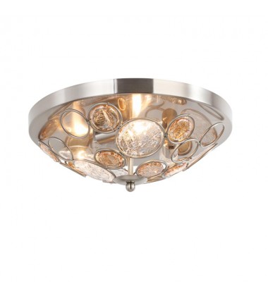  3 Light flush mount brush nickel/ clear and amber glass (E12) (1279FM3)