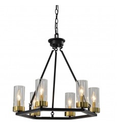 6 Light round pendant w/glass shade matt black (E12) (1284C6) 6 Light round pendant w/glass shade matt black (E12) (1284C6)