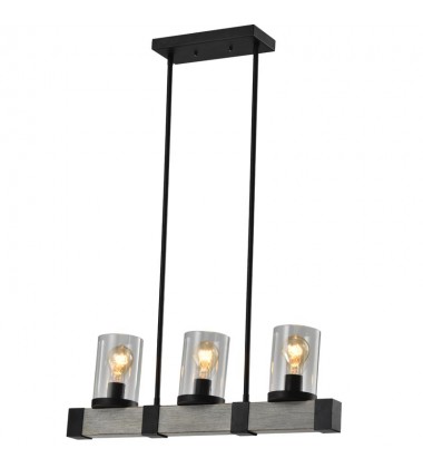  3 Light pendant w/glass shade wood veneer paint + matt black (E26) (1286C3)