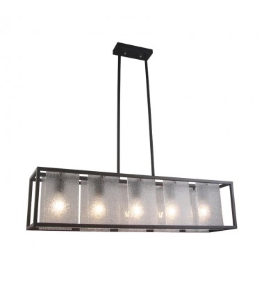 5 Light rectangular pendant w/glass sand black (E26) (1305C5) 5 Light rectangular pendant w/glass sand black (E26) (1305C5)