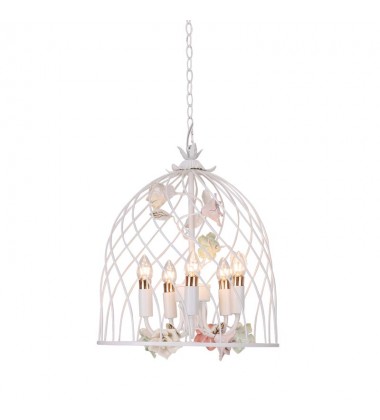5 Light chandelier with ceramic flower accents (E12) (1313C5) 5 Light chandelier with ceramic flower accents (E12) (1313C5)