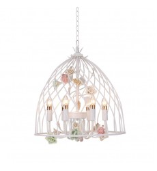 6 Light chandelier with ceramic flower accents (E12) (1313C6) 6 Light chandelier with ceramic flower accents (E12) (1313C6)