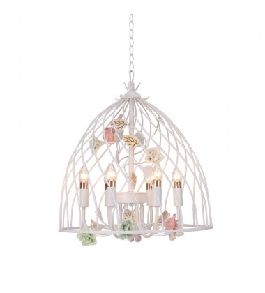  6 Light chandelier with ceramic flower accents (E12) (1313C6)