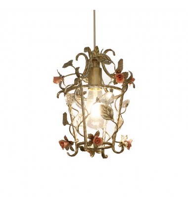 Single light pendant with ceramic flower accents (E12) (1314C1S) Single light pendant with ceramic flower accents (E12) (1314C1S)