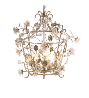  3 Light chandelier with ceramic flower accents (E12) (1314C3)
