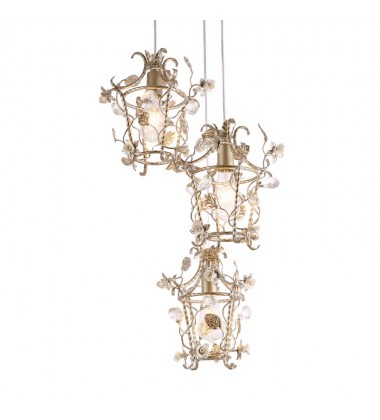 3 Light chandelier with ceramic flower accents (E12) (1314C3S) 3 Light chandelier with ceramic flower accents (E12) (1314C3S)