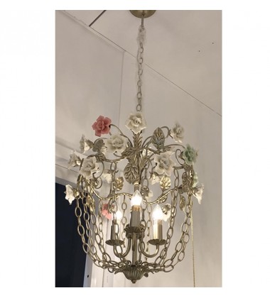  3 Light chandelier with ceramic flower accents (E12) (1316C3)