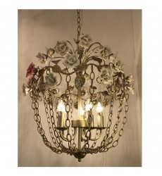 5 Light chandelier with ceramic flower accents (E12) (1316C5) 5 Light chandelier with ceramic flower accents (E12) (1316C5)
