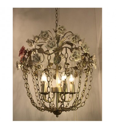 5 Light chandelier with ceramic flower accents (E12) (1316C5) 5 Light chandelier with ceramic flower accents (E12) (1316C5)