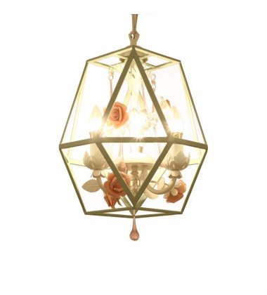  3 Light chandelier with ceramic flower accents (E12) (1317C3)
