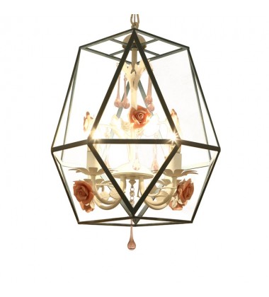  4 Light chandelier with ceramic flower accents (E12) (1317C4)
