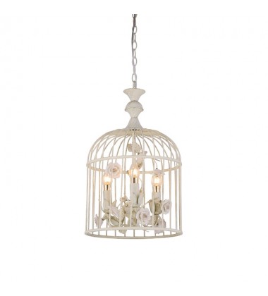 3 Light chandelier with ceramic flower accents (E12) (1318C3-WH/R) 3 Light chandelier with ceramic flower accents (E12) (1318C3-WH/R)