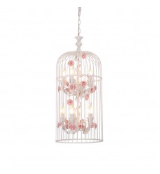  10 Light chandelier with ceramic flower accents (E12) (1318C5+5-WH/R)