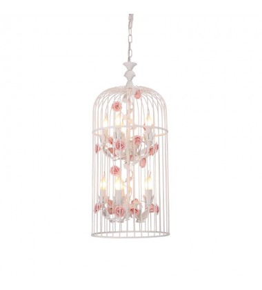 10 Light chandelier with ceramic flower accents (E12) (1318C5+5-WH/R) 10 Light chandelier with ceramic flower accents (E12) (1318C5+5-WH/R)
