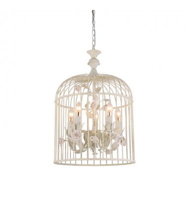 5 Light chandelier with ceramic flower accents (E12) (1318C5-WH/R) 5 Light chandelier with ceramic flower accents (E12) (1318C5-WH/R)
