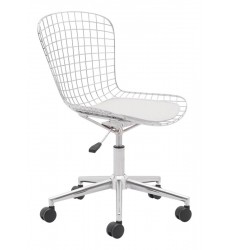  Wire Office Chair Chrome w/ White Cushion (100948) - Zuo Modern