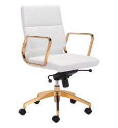  Scientist Low Back Office Chair Wht & Gd (101018) - Zuo Modern