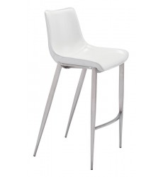  Magnus Bar Chair White &  Brushed Stainless Steel (101275) - Zuo Modern