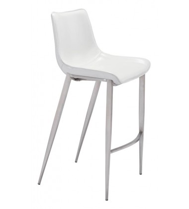  Magnus Bar Chair White &  Brushed Stainless Steel (101275) - Zuo Modern