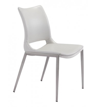  Ace Dining Chair White &  Brushed Stainless Steel (101279) - Zuo Modern