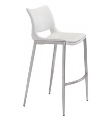  Ace Bar Chair White &  Brushed Stainless Steel (101283) - Zuo Modern