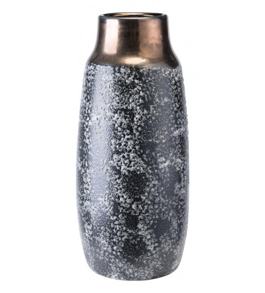  Stoneware Metal Vase Md Metal & Black Ash (A10398) - Zuo Modern
